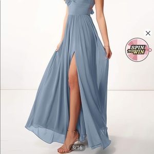 Azazie Zeya Dusty Blue Formal Dress Size 6
